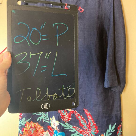 Talbots 100% Linen Navy Blue Shift Dress w Floral design Small - Picture 9 of 9